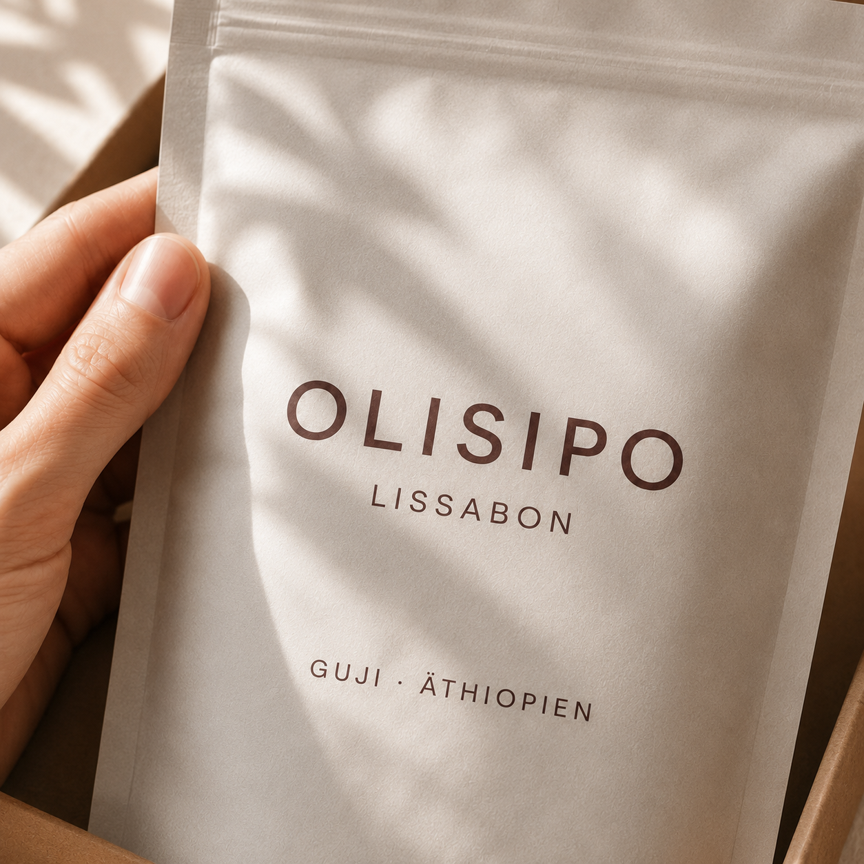 Detailansicht eines Original-Beutels: Olisipo, Lissabon – Guji, Äthiopien